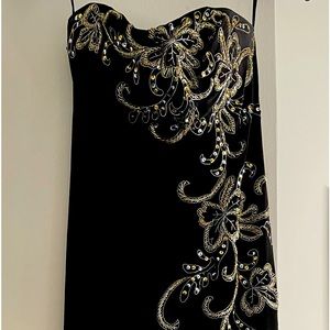 Gold and silver sequin embellished strapless gown